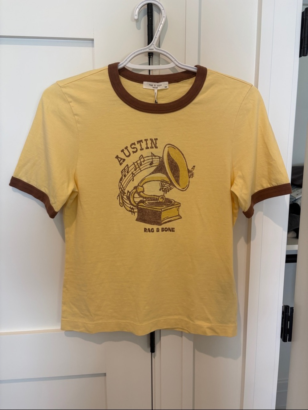rag & bone Yellow Ringer Tee with Brown Trim - Austin Graphic